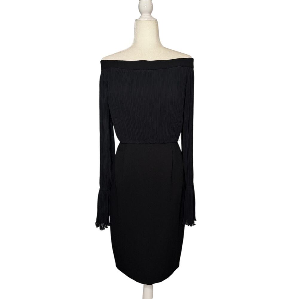 Morton Myles Off-Shoulder Flounce Sleeve 80s Vintage Dress Black Size 4